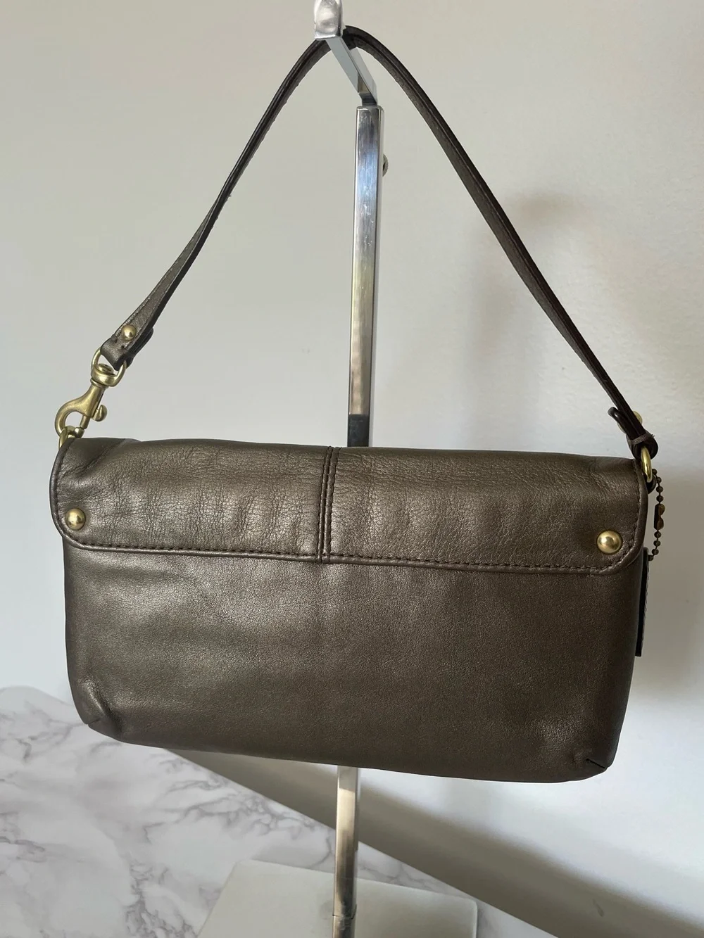 Coach Ashley Metallic Bronze Leather Large Flap Wristlet/Clutch